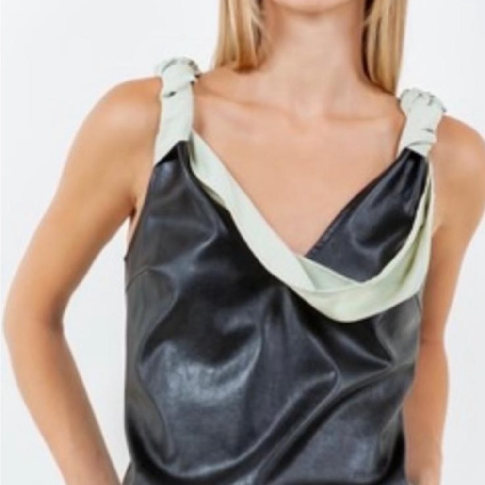 Black and Cream Asymmetrical Bodysuit with Cut Out
